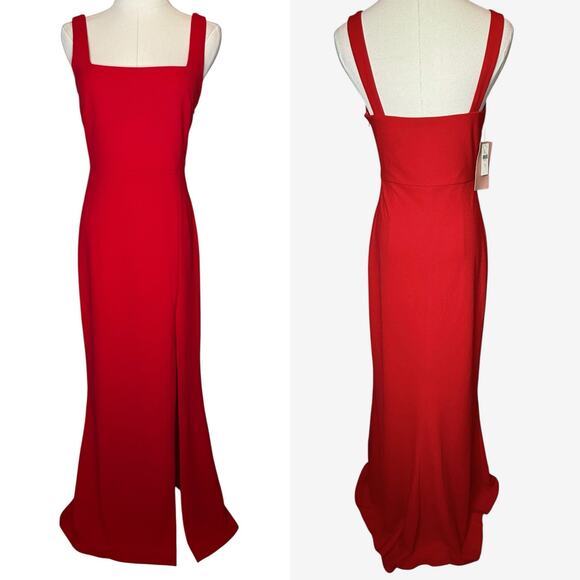 BHLDN Anthropologie Blake Square Neck Stretch Crepe Maxi Dress Red NEW Small - Picture 2 of 7